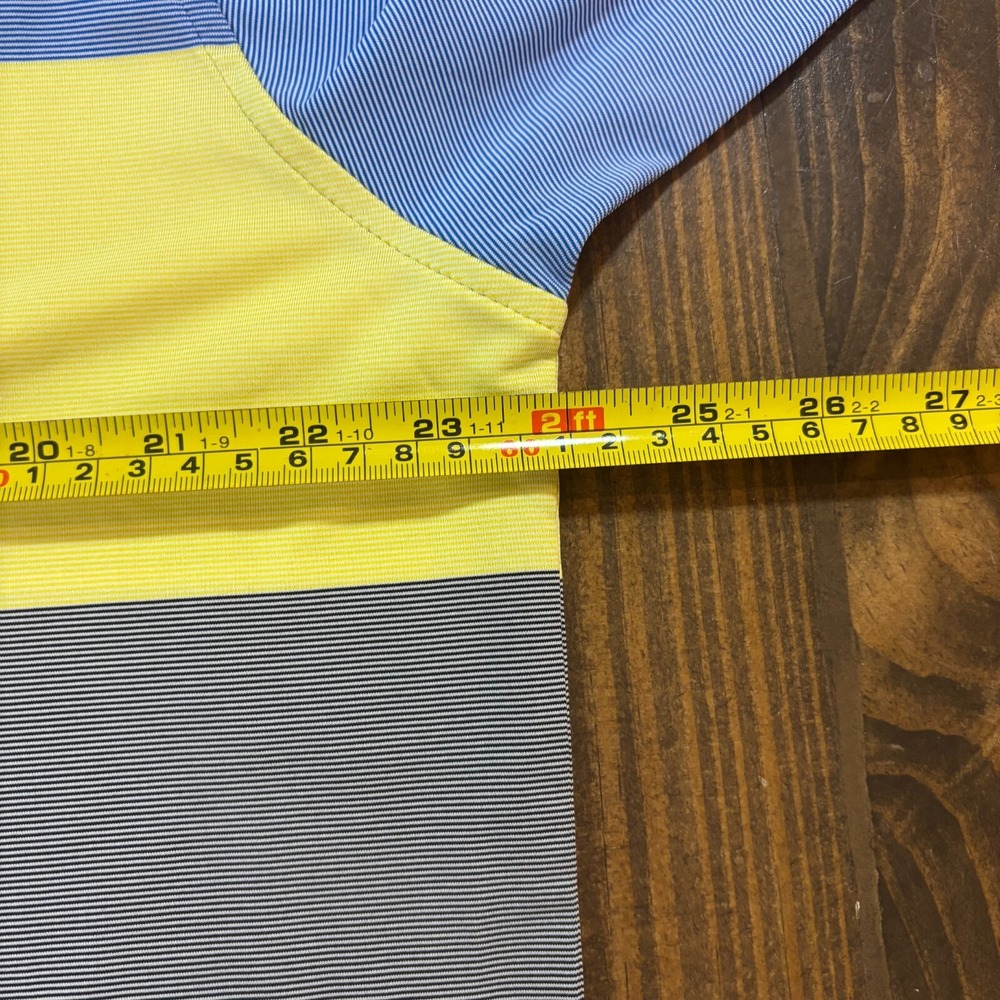 FootJoy Mens ProDry Golf Polo Shirt Blue‎ Yellow Grey Striped Colorblock Size L - Picture 7 of 9